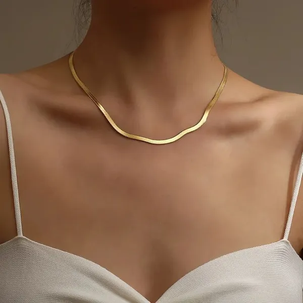 Gold_Plated_Brass_Flat_Snake_Chain_Herringbone_Necklace_For_Women